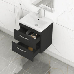 Royal Bathrooms Turin 500mm Matt Black Wall Hung Vanity Unit 2 Drawer With Mid-Edge Basin - thumbnail 5