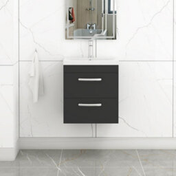 Royal Bathrooms Turin 500mm Matt Black Wall Hung Vanity Unit 2 Drawer With Mid-Edge Basin - thumbnail 1