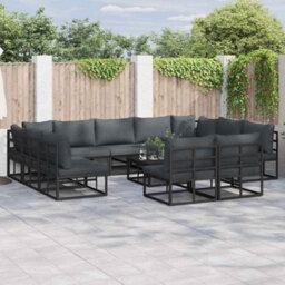Berkfield Modern Garden Sofa Set With Cushion 11 Pcs Black Aluminium - thumbnail 2