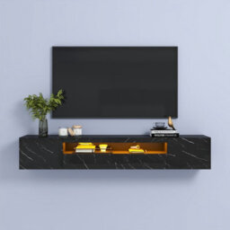 Keepreaper Sleek Black Marble Finish Floating Tv Stand With Led Light For 55-80 Inch Tvs And Storage Cabinet Tv Unit - thumbnail 3