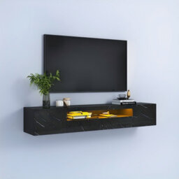 Keepreaper Sleek Black Marble Finish Floating Tv Stand With Led Light For 55-80 Inch Tvs And Storage Cabinet Tv Unit - thumbnail 2