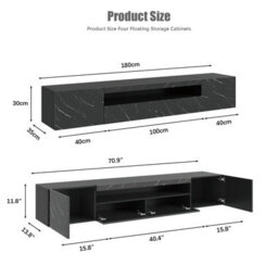 Keepreaper Sleek Black Marble Finish Floating Tv Stand With Led Light For 55-80 Inch Tvs And Storage Cabinet Tv Unit - thumbnail 5