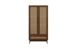 Walnut 2 Door Wardrobe Rattan 1 Drawer Birlea Croxley Mid Century Modern - thumbnail 9