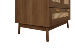Walnut 2 Door Wardrobe Rattan 1 Drawer Birlea Croxley Mid Century Modern - thumbnail 8