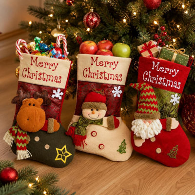 CLEFFNS 3Pcs Large Christmas Stockings Holiday Ornament Candy Bag Storage Family Holiday Mantel Fireplace Decorations - image 1
