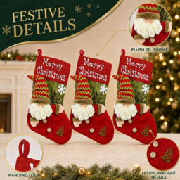 CLEFFNS 3Pcs Large Christmas Stockings Holiday Ornament Candy Bag Storage Family Holiday Mantel Fireplace Decorations - thumbnail 7