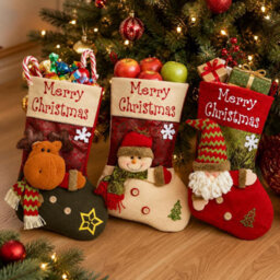 CLEFFNS 3Pcs Large Christmas Stockings Holiday Ornament Candy Bag Storage Family Holiday Mantel Fireplace Decorations - thumbnail 1