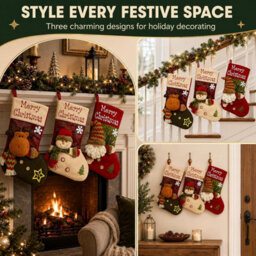 CLEFFNS 3Pcs Large Christmas Stockings Holiday Ornament Candy Bag Storage Family Holiday Mantel Fireplace Decorations - thumbnail 6