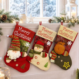 CLEFFNS 3Pcs Large Christmas Stockings Holiday Ornament Candy Bag Storage Family Holiday Mantel Fireplace Decorations - thumbnail 8