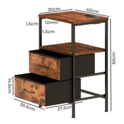 Levede Led Bedside Table 2 Drawers Usb Ports Sofa End Table In Brown Black - thumbnail 4