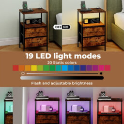 Levede Led Bedside Table 2 Drawers Usb Ports Sofa End Table In Brown Black - thumbnail 6