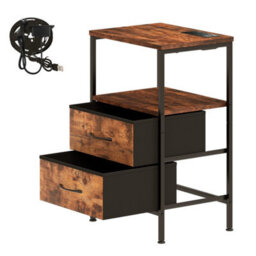 Levede Led Bedside Table 2 Drawers Usb Ports Sofa End Table In Brown Black - thumbnail 2