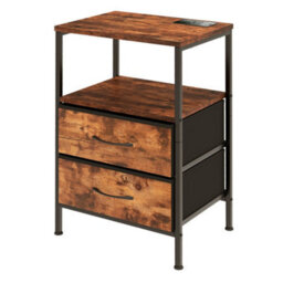 Levede Led Bedside Table 2 Drawers Usb Ports Sofa End Table In Brown Black - thumbnail 3