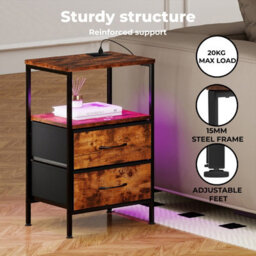 Levede Led Bedside Table 2 Drawers Usb Ports Sofa End Table In Brown Black - thumbnail 8