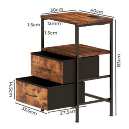 Levede Led Bedside Table 2 Drawers Usb Ports Sofa End Table In Brown Black - thumbnail 9