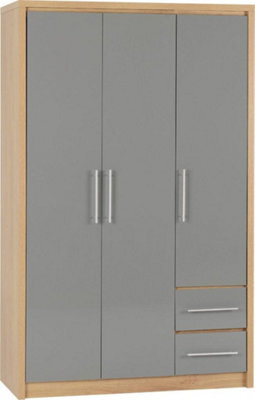 Seconique Seville 3 Door 2 Drawer Wardrobe In Oak And Grey Sheen Finish - image 1
