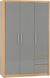 Seconique Seville 3 Door 2 Drawer Wardrobe In Oak And Grey Sheen Finish - thumbnail 2
