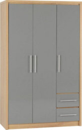 Seconique Seville 3 Door 2 Drawer Wardrobe In Oak And Grey Sheen Finish