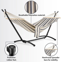 Hammock With Stand, Blue  White 1 Person Hammock With Adjustable Frame - thumbnail 3