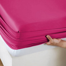 Ameha King Plain Dyed Fitted Sheet 40Cm- Extra Deep Pocket Pink Fitted Bed Sheets Soft Microfiber Bedding Sheet 152X200 Cm - thumbnail 3
