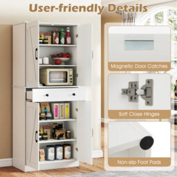 Costway 183Cm Tall Kitchen Pantry  Modern Cupboard Cabinet With 4 Barn Doors - thumbnail 9
