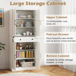 Costway 183Cm Tall Kitchen Pantry  Modern Cupboard Cabinet With 4 Barn Doors - thumbnail 8