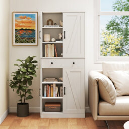 Costway 183Cm Tall Kitchen Pantry  Modern Cupboard Cabinet With 4 Barn Doors - thumbnail 4