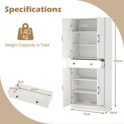 Costway 183Cm Tall Kitchen Pantry  Modern Cupboard Cabinet With 4 Barn Doors - thumbnail 2