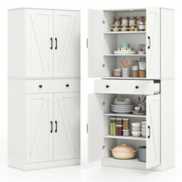 Costway 183Cm Tall Kitchen Pantry  Modern Cupboard Cabinet With 4 Barn Doors - thumbnail 1