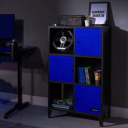 X Rocker X-Rocker Mesh-Tek Metal Sideboard Display Cabinet, Tall 6 Cube Storage With 3 Cupboards And 3 Shelves - Black / Blue - thumbnail 1