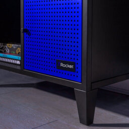 X Rocker X-Rocker Mesh-Tek Metal Sideboard Display Cabinet, Tall 6 Cube Storage With 3 Cupboards And 3 Shelves - Black / Blue - thumbnail 4