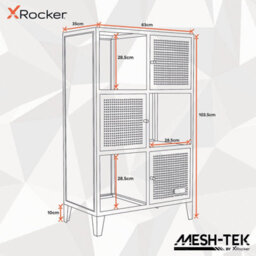 X Rocker X-Rocker Mesh-Tek Metal Sideboard Display Cabinet, Tall 6 Cube Storage With 3 Cupboards And 3 Shelves - Black / Blue - thumbnail 7