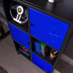 X Rocker X-Rocker Mesh-Tek Metal Sideboard Display Cabinet, Tall 6 Cube Storage With 3 Cupboards And 3 Shelves - Black / Blue - thumbnail 2