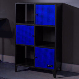X Rocker X-Rocker Mesh-Tek Metal Sideboard Display Cabinet, Tall 6 Cube Storage With 3 Cupboards And 3 Shelves - Black / Blue - thumbnail 5
