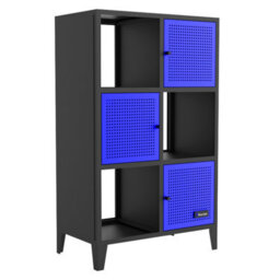 X Rocker X-Rocker Mesh-Tek Metal Sideboard Display Cabinet, Tall 6 Cube Storage With 3 Cupboards And 3 Shelves - Black / Blue - thumbnail 8