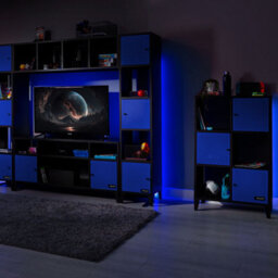 X Rocker X-Rocker Mesh-Tek Metal Sideboard Display Cabinet, Tall 6 Cube Storage With 3 Cupboards And 3 Shelves - Black / Blue - thumbnail 6