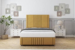 "Sloomy Harrington Mustard Plush Divan Bed Set No Drawers - 26"" Strutted & 12"" Footboard 2'6 Small Single" - thumbnail 1