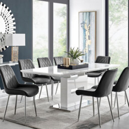Furniturebox Uk Arezzo Large Extending Dining Table And 8 Black Pesaro Silver Leg Chairs
