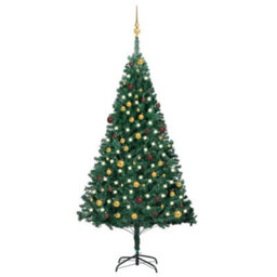 Berkfield Artificial Christmas Tree With Leds&ball Set Green 210 Cm Pvc - thumbnail 1