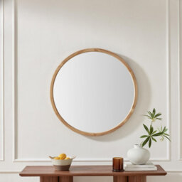 Furniturebox Uk Judith Oak Wood Medium 80X80Cm Round Wall Mirror - thumbnail 2