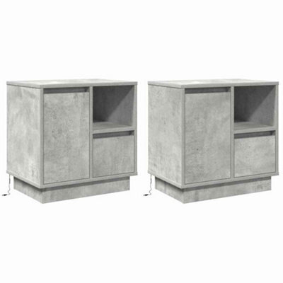 Berkfield Modern Bedside Cabinets With Led 2 Pcs Concrete Grey 50X34.5X50 Cm