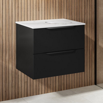 Affine 600mm Countertop Bathroom Vanity Unit Wall Hung Furniture Soft Close Black - image 1