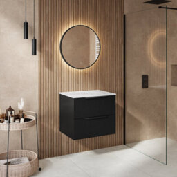 Affine 600mm Countertop Bathroom Vanity Unit Wall Hung Furniture Soft Close Black - thumbnail 2
