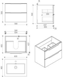 Affine 600mm Countertop Bathroom Vanity Unit Wall Hung Furniture Soft Close Black - thumbnail 5