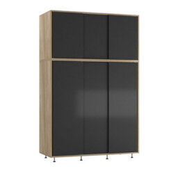 Urbn-Living Urbnliving 6 Sliding Doors Wardrobe Bedroom Storage Closet Clothes Hanging Rail Cupboard, Oak Carcass With Black Door - thumbnail 5