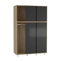 Urbn-Living Urbnliving 6 Sliding Doors Wardrobe Bedroom Storage Closet Clothes Hanging Rail Cupboard, Oak Carcass With Black Door - thumbnail 6
