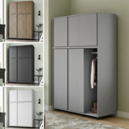 Urbn-Living Urbnliving 6 Sliding Doors Wardrobe Bedroom Storage Closet Clothes Hanging Rail Cupboard, Oak Carcass With Black Door - thumbnail 9