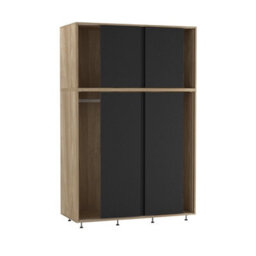 Urbn-Living Urbnliving 6 Sliding Doors Wardrobe Bedroom Storage Closet Clothes Hanging Rail Cupboard, Oak Carcass With Black Door - thumbnail 7