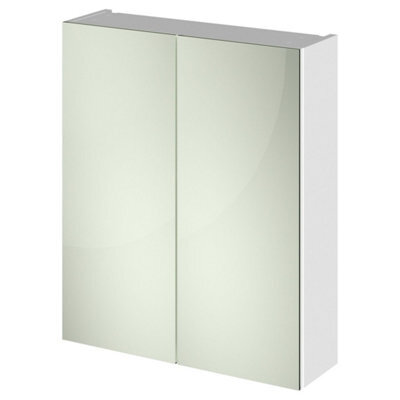 FNX Bathrooms Element 600mm 2 Door Gloss White Wall Hung Mirror Cabinet Contemporary 715mm - image 1