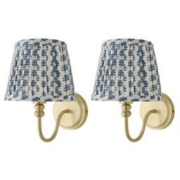 Valuelights Binky Pair Of Gold Rechargeable Wall Lights With Blue Floral Shade